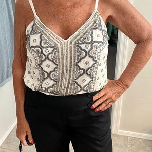 WHBM Silky Blend Beautiful Beaded White Camisole Medium EXC Worn 1 X